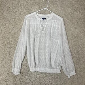 Pendleton Sheer Swiss Dot White Peasant Blouse Womens Large Tassels Boho